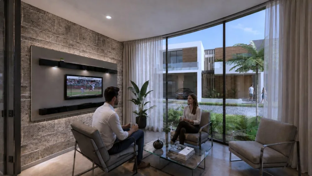 Interior de sala de estar con vista a la calle