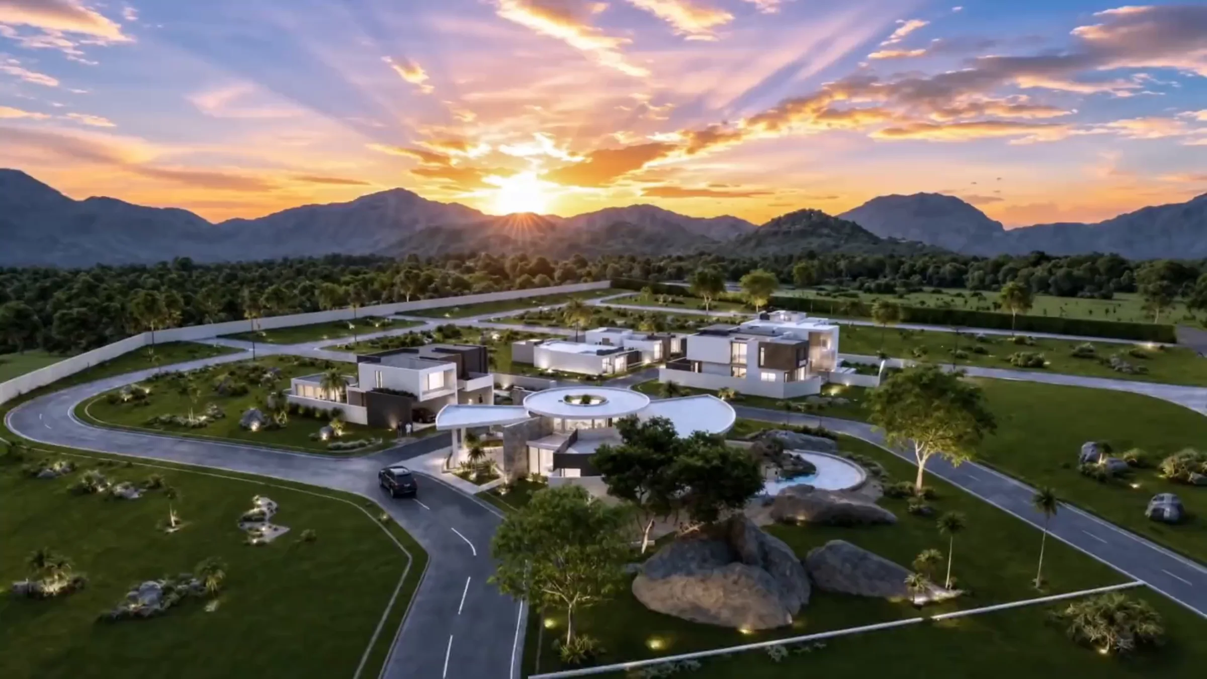 Vista aérea de Shaddai-Jireh Residencial al atardecer